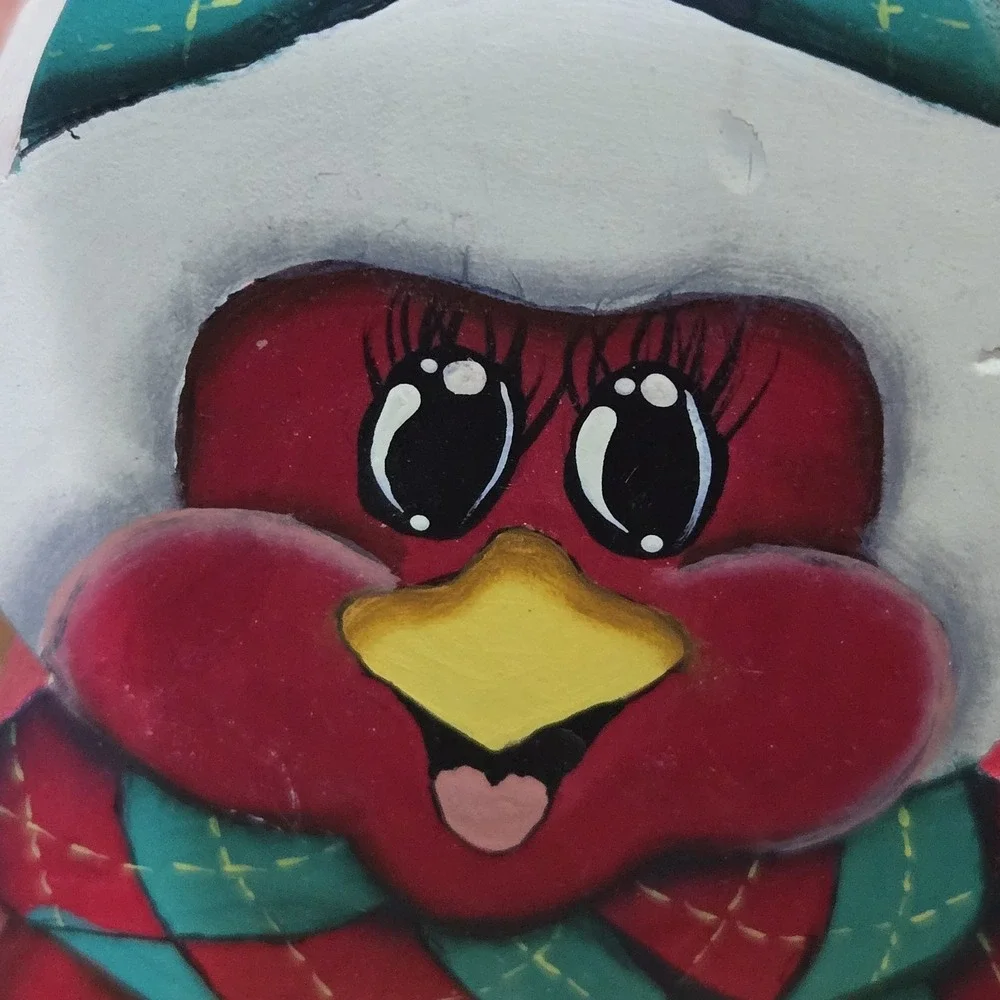 Folk Art‎ Style Hand Painted Wood Shelf Sitter Christmas Cardinal Scarf Decor